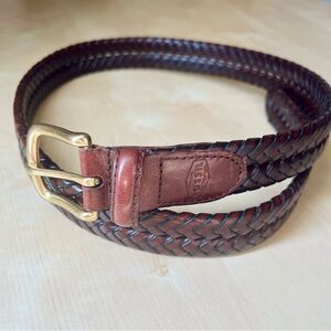 Fossil Dark Brown Braided Leather Belt with Solid Brass Buckle size 80/32